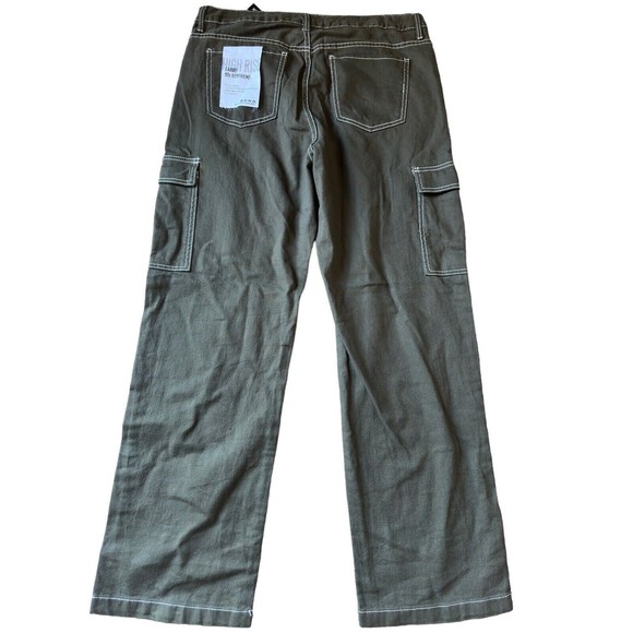 High Rise Cargo 90s Boyfriend Slouchy Baggy Jeans Wide Leg Army Green Size 17/33 - Picture 11 of 16